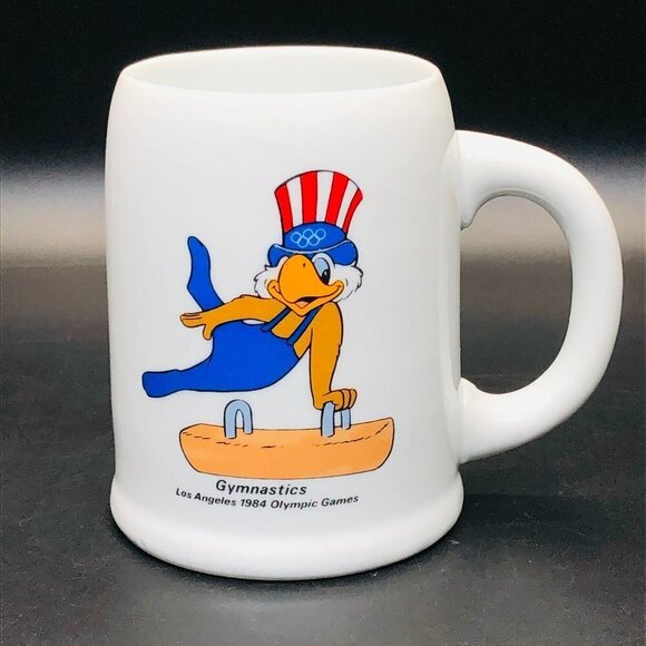 1984 Los Angeles Olympic Games Gymnastics Coffee Mug Uncle Sam Eagle Mascot - Picture 1 of 10